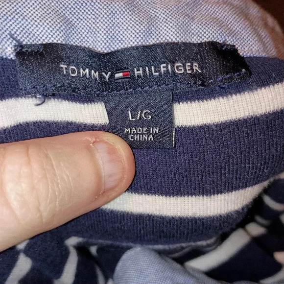 TOMMY HILFIGER navy blue white striped Nautical Preppy Tshirt dress Size Large - Picture 2 of 8